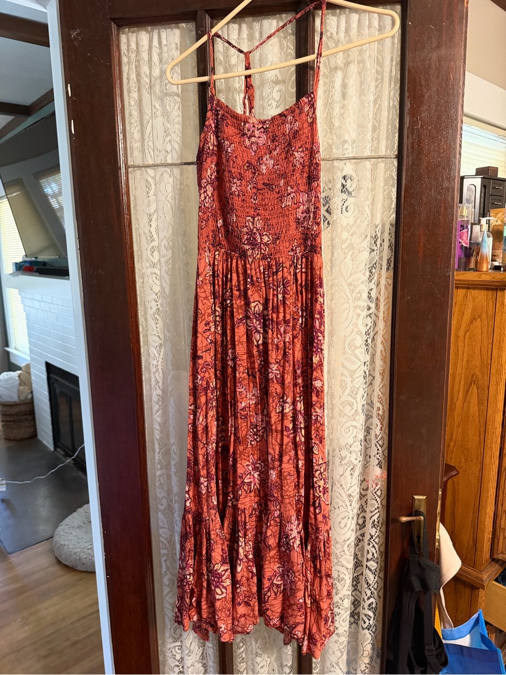 Maurices Rust Floral Smocked Maxi Dress